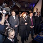 The PM talks via video conference to students at Circular Head Christian School, who have had the NBN connected. They viewed the launch event from their classroom.